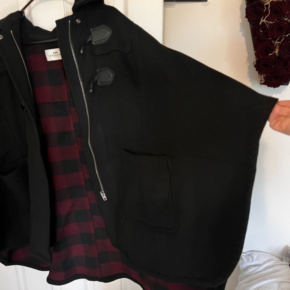 Coach wool hooded cloak black and red plaid - Picture 5 of 8